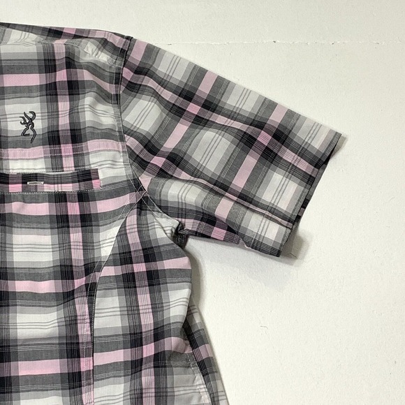 Men's Size Large Browning Pink Country Plaid Hunting Fishing Button Down Shirt - Picture 9 of 12